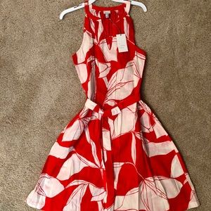 Tie Waist Dress- Red/White Floral